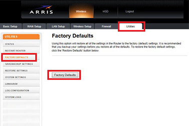 Arris WiFi Router Reset Through the Web Interface