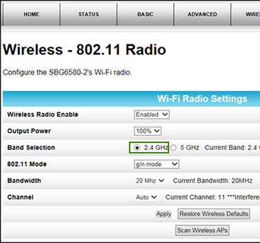Enable 2.4 GHz Band on Arris Router